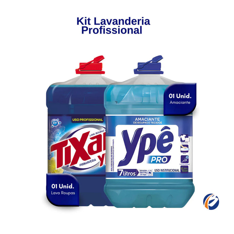 Kit 2und Lavanderia: Lava Roupas Líquido Profissional Tixan Ypê 7L + Amaciante de Roupas e Tecidos Ypê Pro 7L